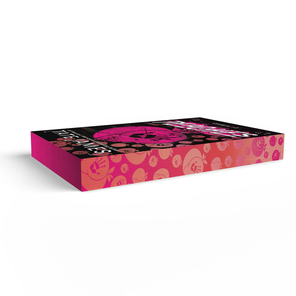 A rectangular product box with a black top featuring a large pink circular graphic and white text, plus a bright pink and orange patterned side, shown on a clean white background.