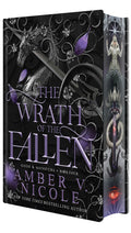 The Wrath of the Fallen book by Amber V. Nicole, featuring a dark fantasy cover with a black dragon, purple accents, and gothic typography.